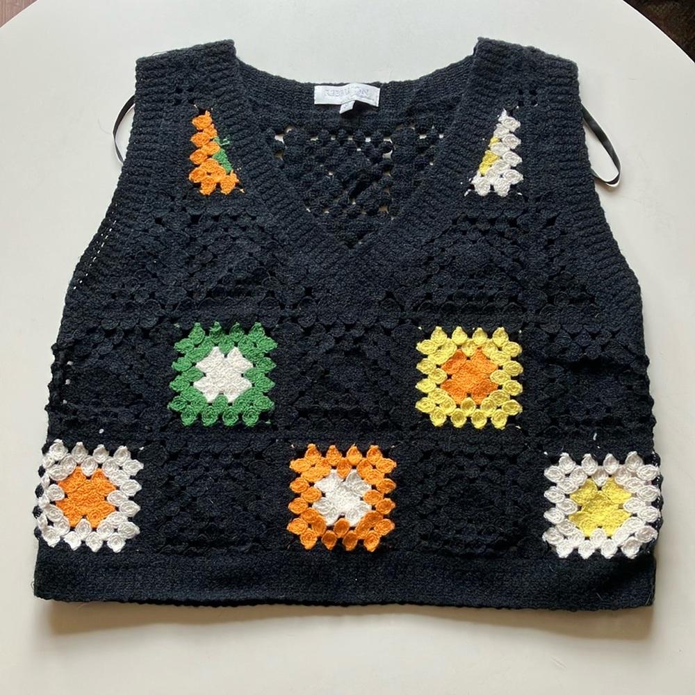 Rebellion Black Multi Crotched Square Sweater Vest S